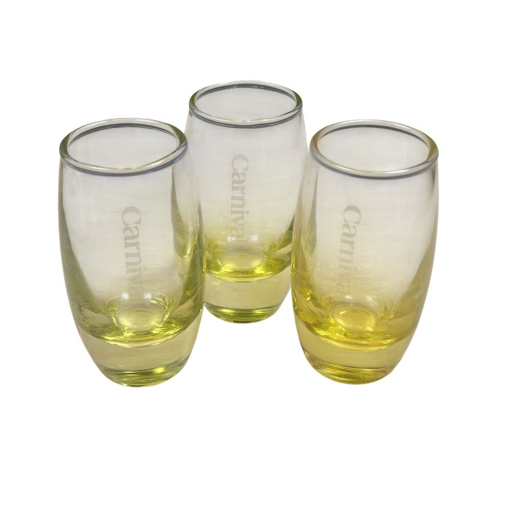 VTG Lot of 3 Carnival Cruise Line Souvenir Shot Glasses Etched Yellow Ombre 2oz